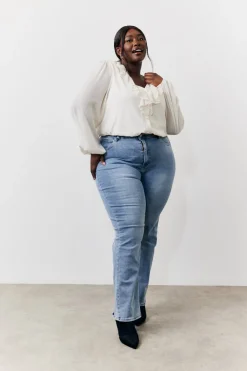 Cream Button Front Frill Bodysuit
