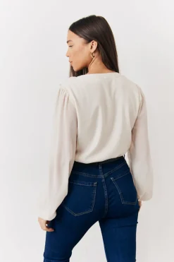 Cream Button Front Frill Bodysuit