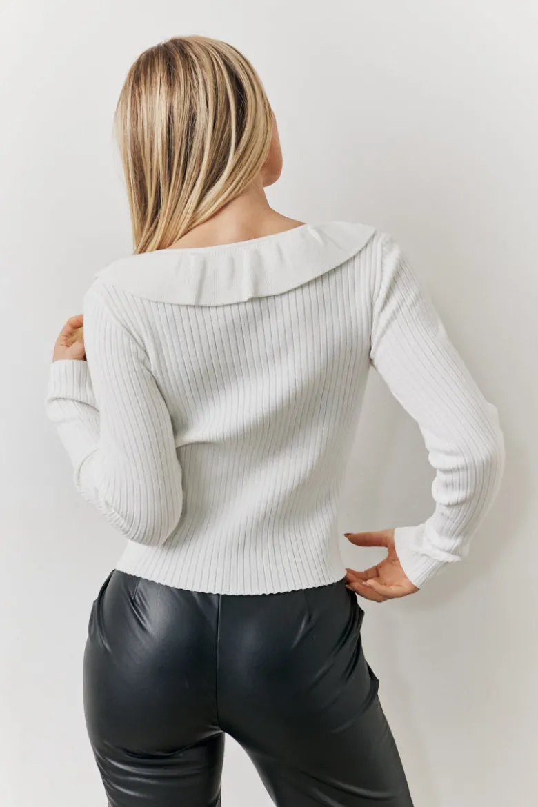 Cream Frill Detail Knitted Top
