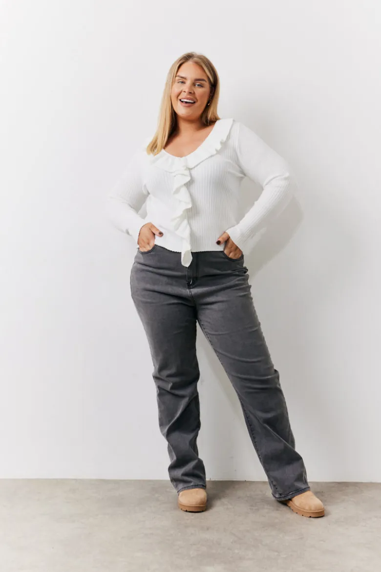 Cream Frill Detail Knitted Top