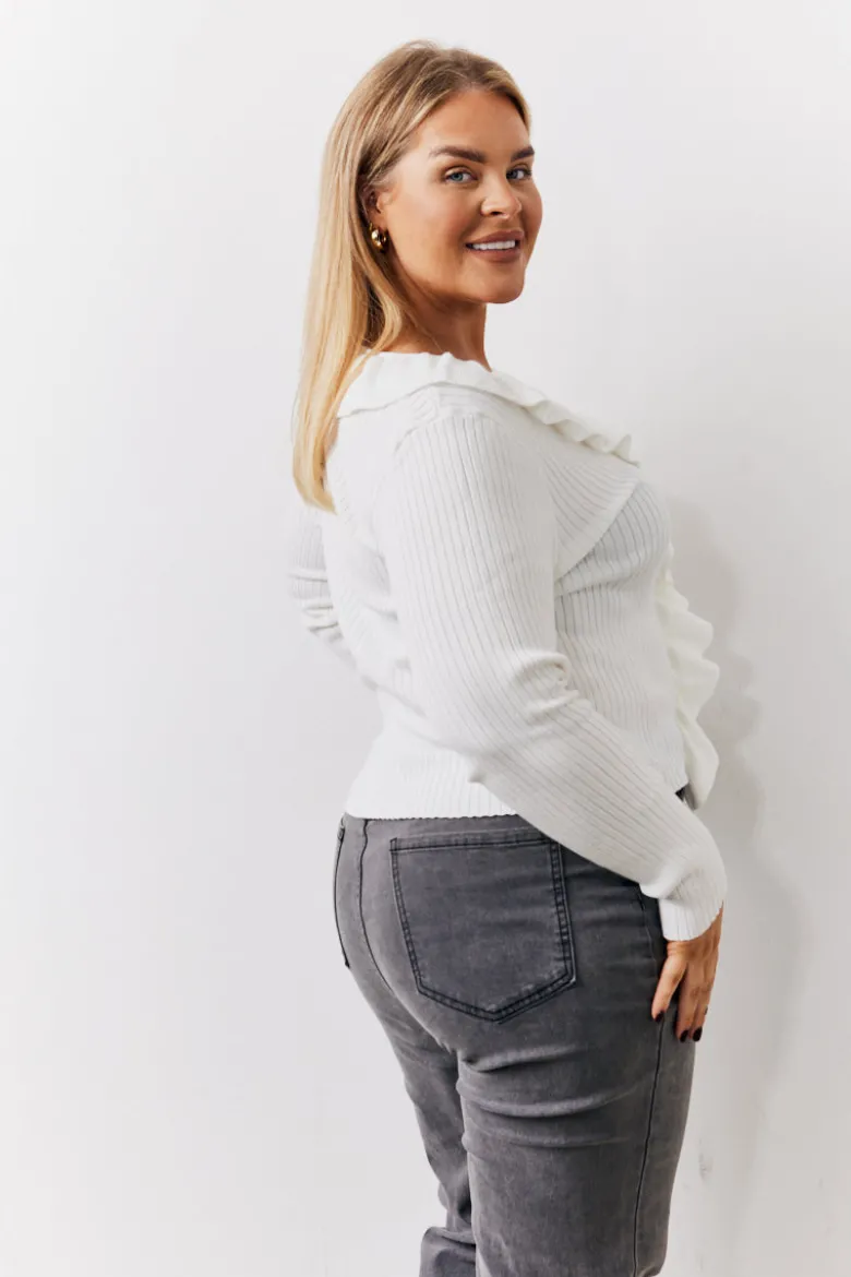 Cream Frill Detail Knitted Top