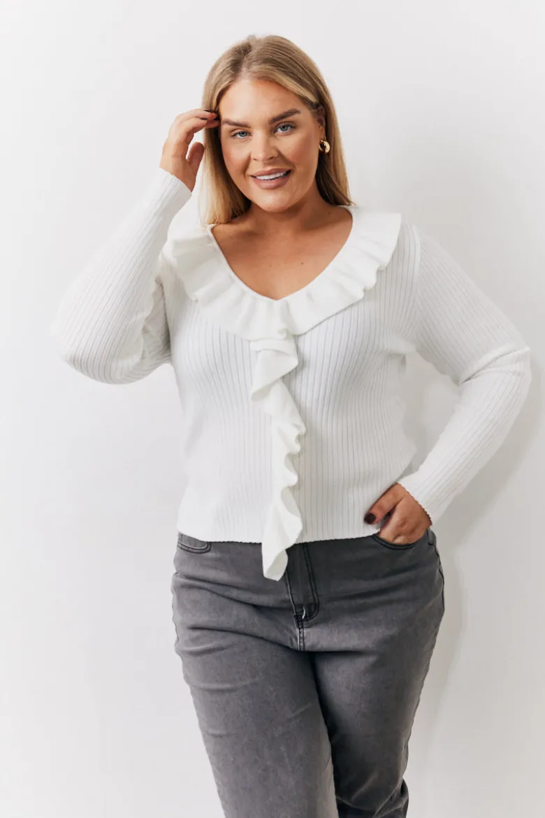 Cream Frill Detail Knitted Top