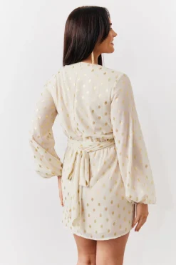 Cream Gold Fleck Detail Belted Mini Dress