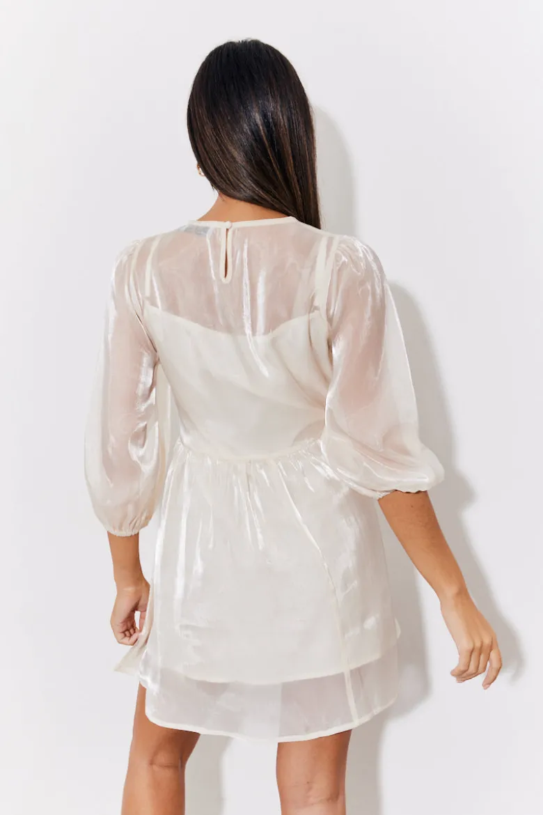 Cream Organza Babydoll Mini Dress