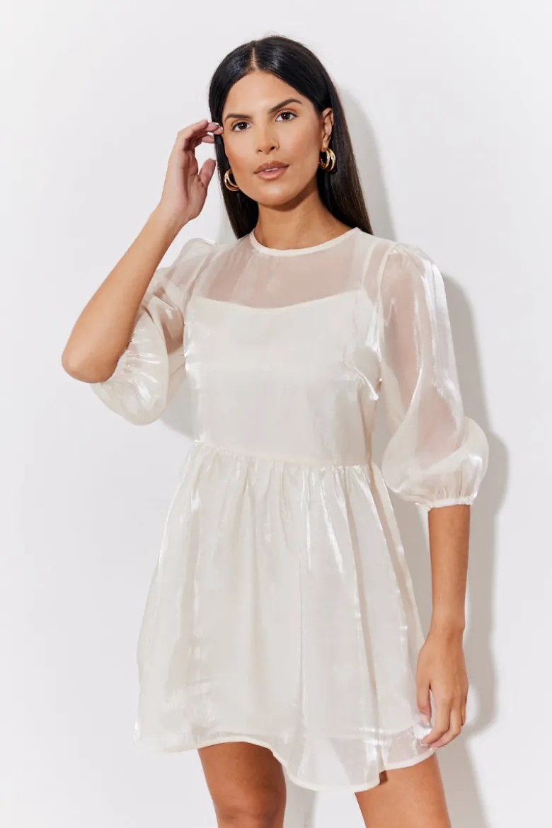 Cream Organza Babydoll Mini Dress