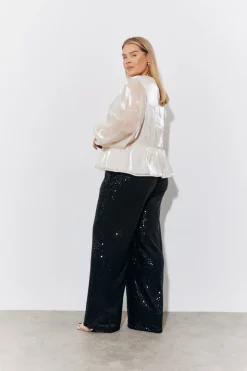 Cream Organza Tie Front Puff Sleeve Top