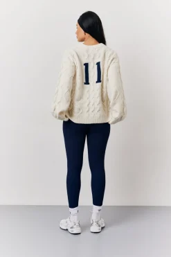 Cream 90's Varsity Cable Knitted Sweater