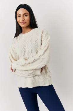 Cream 90's Varsity Cable Knitted Sweater