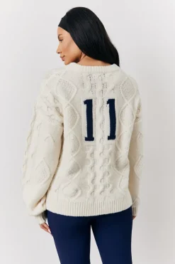 Cream 90's Varsity Cable Knitted Sweater