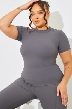 Crew Neck Short Sleeve Rib Top
