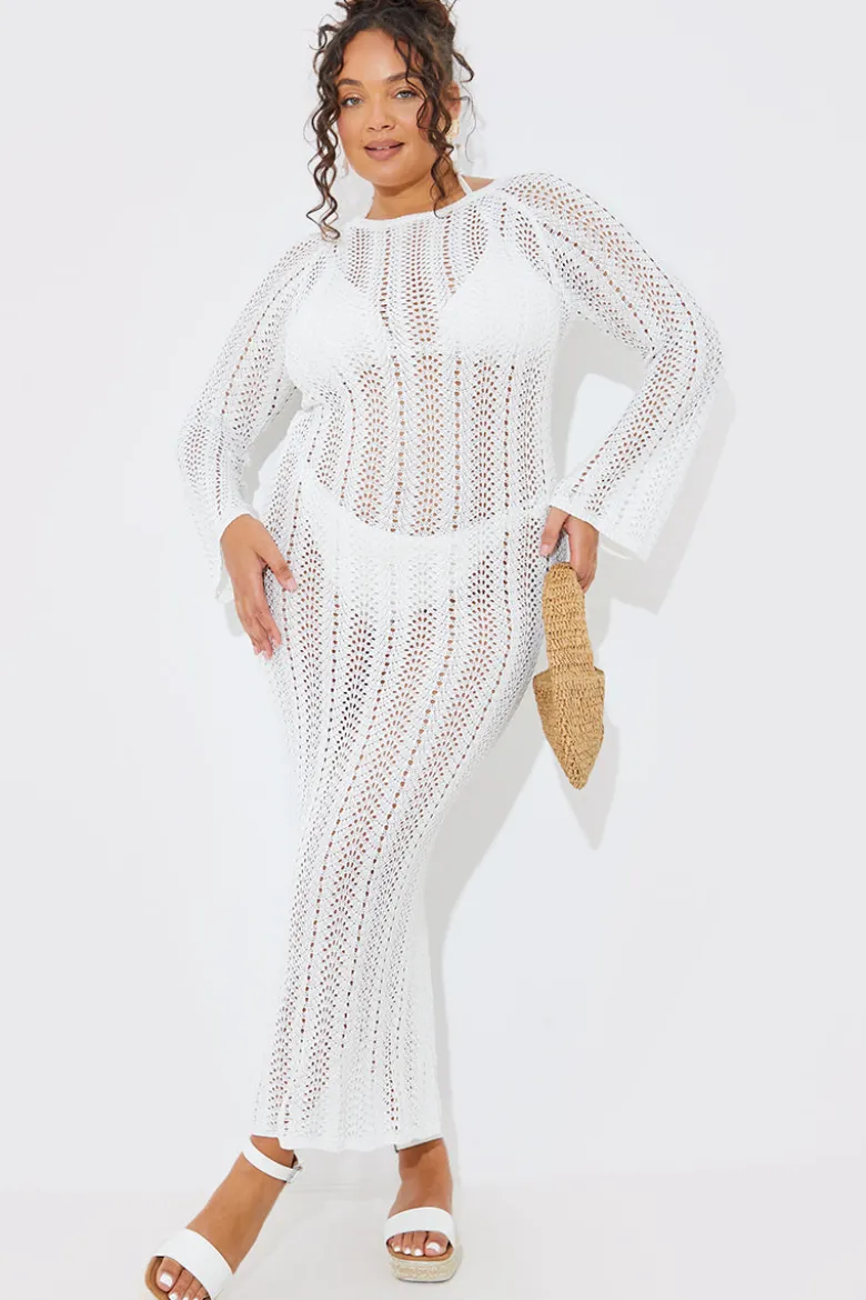Crochet Flare Sleeve Midaxi Dress