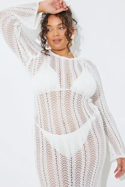 Crochet Flare Sleeve Midaxi Dress