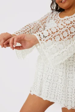 Crochet Fluted Sleeve Mini Dress