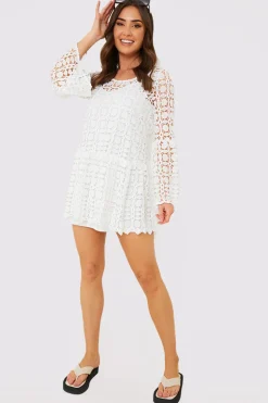 Crochet Fluted Sleeve Mini Dress