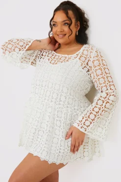 Crochet Fluted Sleeve Mini Dress