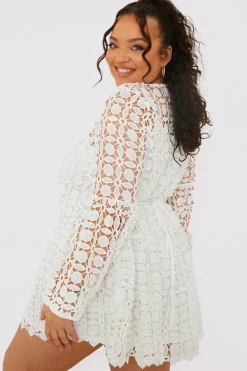 Crochet Fluted Sleeve Mini Dress