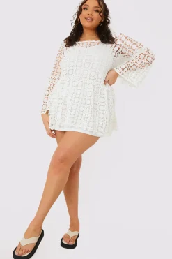 Crochet Fluted Sleeve Mini Dress