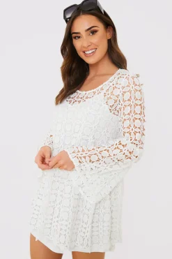 Crochet Fluted Sleeve Mini Dress