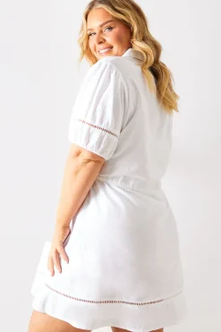 Crochet Insert Linen Look Button Through Mini Dress