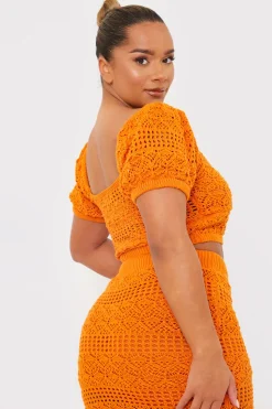 Crochet Puff Sleeve Crop Top