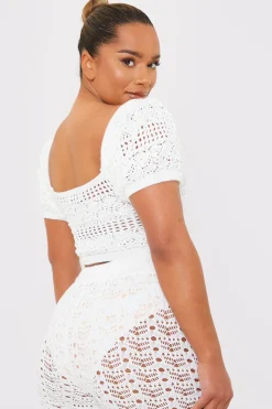 Crochet Puff Sleeve Crop Top