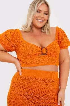 Crochet Puff Sleeve Crop Top