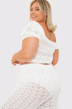 Crochet Puff Sleeve Crop Top