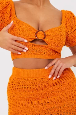 Crochet Puff Sleeve Crop Top