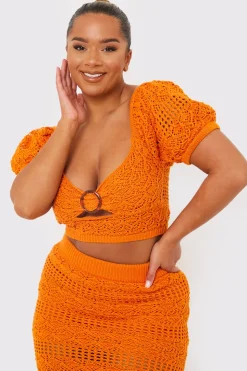 Crochet Puff Sleeve Crop Top