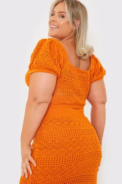 Crochet Puff Sleeve Crop Top