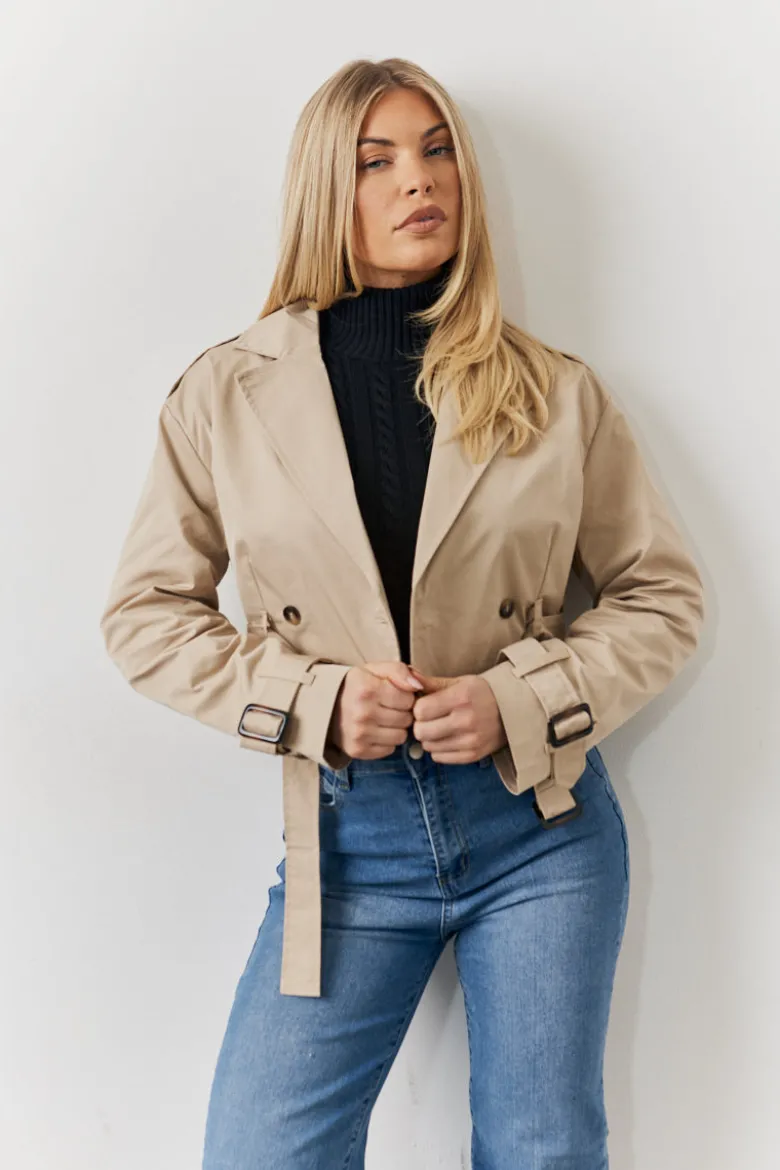 Cropped Belted Trench Coat