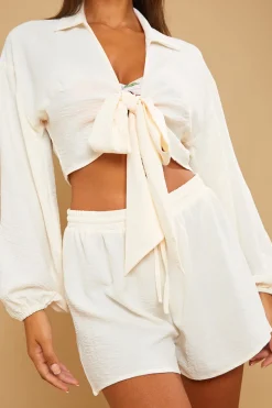 Cropped Tie Front Co-Ord Shirt