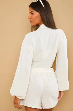 Cropped Tie Front Co-Ord Shirt
