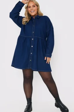 Dark Wash Denim Mini Smock Shirt Dress