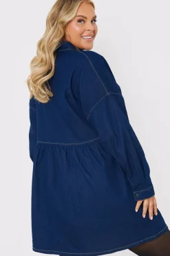 Dark Wash Denim Mini Smock Shirt Dress