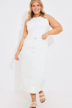Denim Back Split Midi Skirt