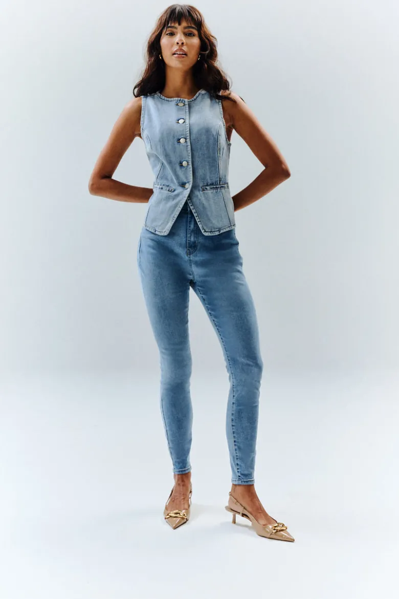 Denim Crew Neck Waistcoat