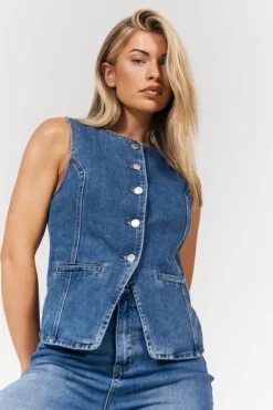 Denim Crew Neck Waistcoat
