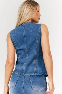 Denim Crew Neck Waistcoat
