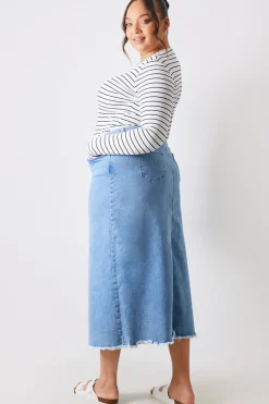 Denim Split Detail Midi Skirt