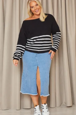 Denim Split Detail Midi Skirt