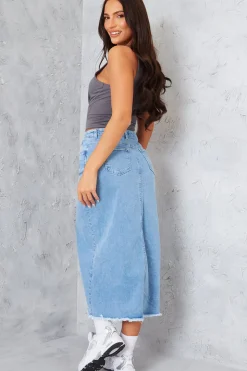 Denim Split Detail Midi Skirt