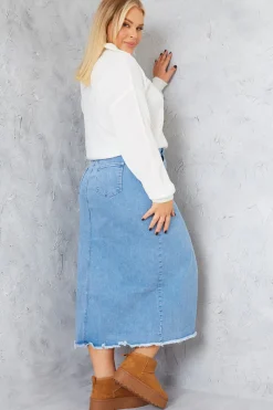 Denim Split Detail Midi Skirt