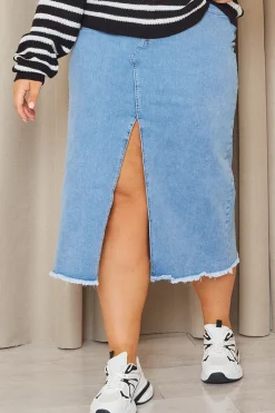 Denim Split Detail Midi Skirt