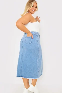 Denim Split Detail Midi Skirt
