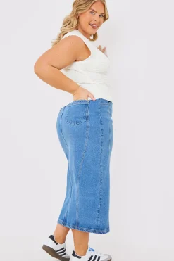 Denim Split Midaxi Skirt