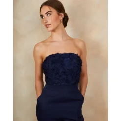 3D Floral Bandeau Jumpsuit in Navy