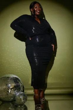 Disco Sequin Ruched Midaxi Dress