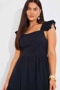 Dobby Frill Strap Tie Back Detail Tiered Midi Dress