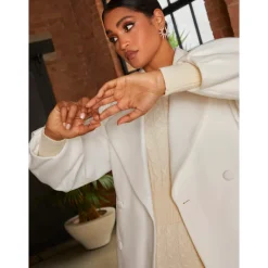 Double Breasted Balloon Sleeve Coat in Cream